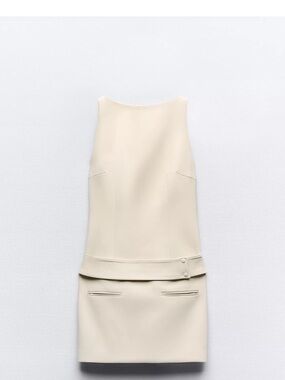 Cream Sleeveless Shift Dress with Belt Detail